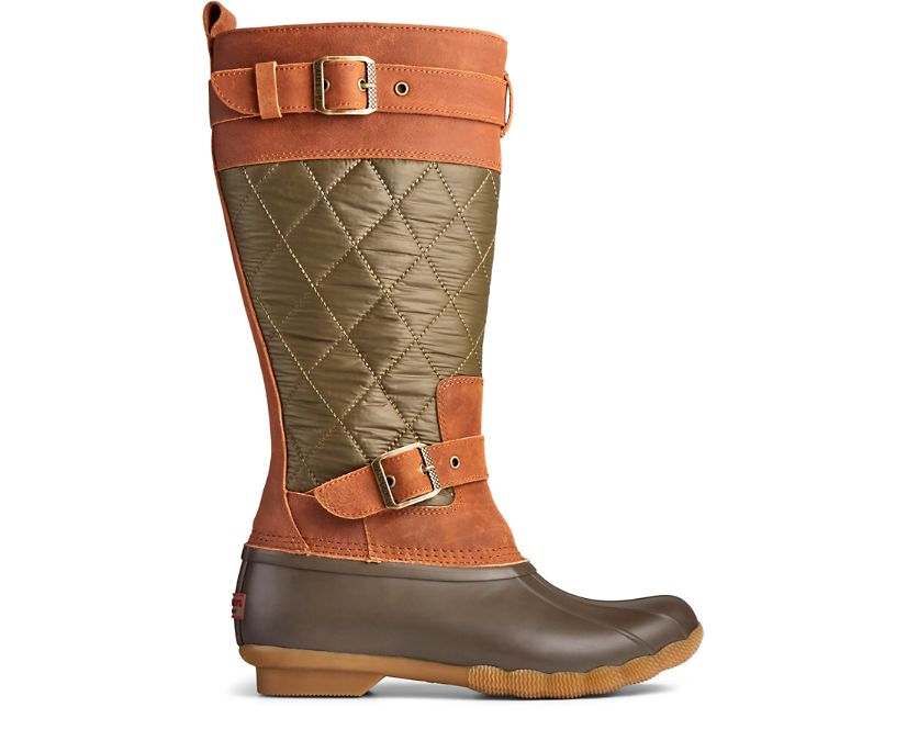 Sperry Saltwater Tall Nylon Duck Boots - Women's Duck Boots - Olive/Brown [IX5940871] Sperry Top Sid